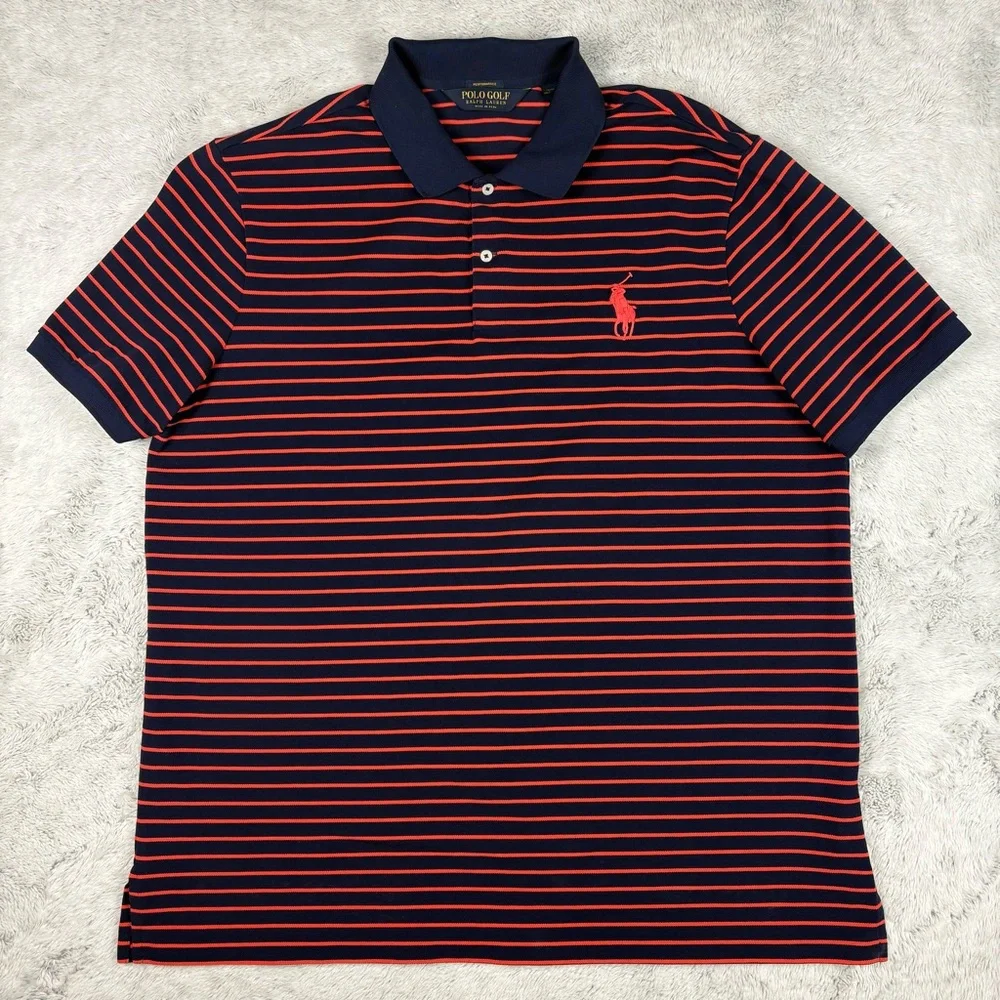 Polo‎ Golf Men's Striped Polo Shirt Blue Red/Orange Large Pony Embroidery Sz XXL